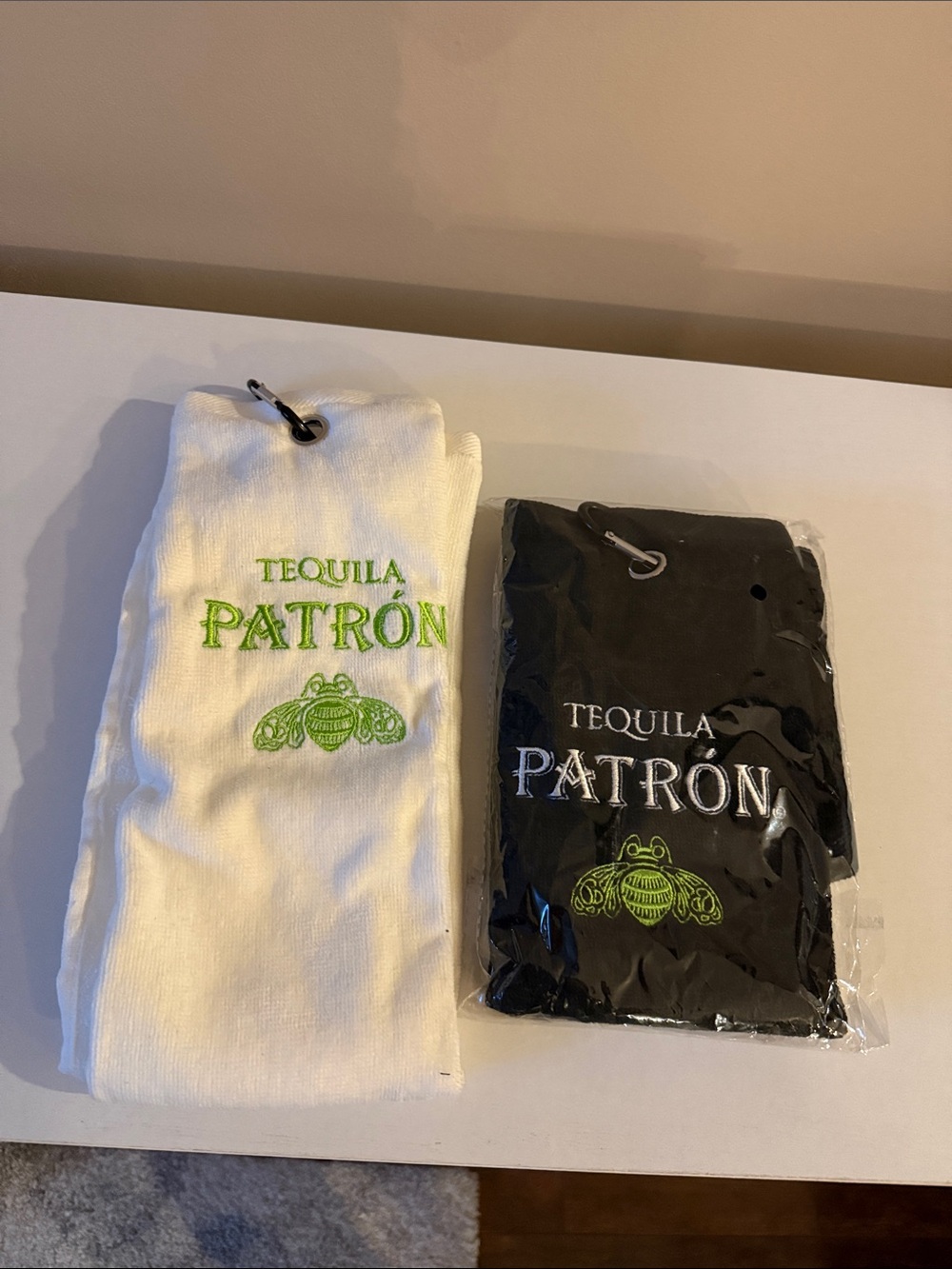 Tequila Patrón Bar Towels - White and Black with Green Logo